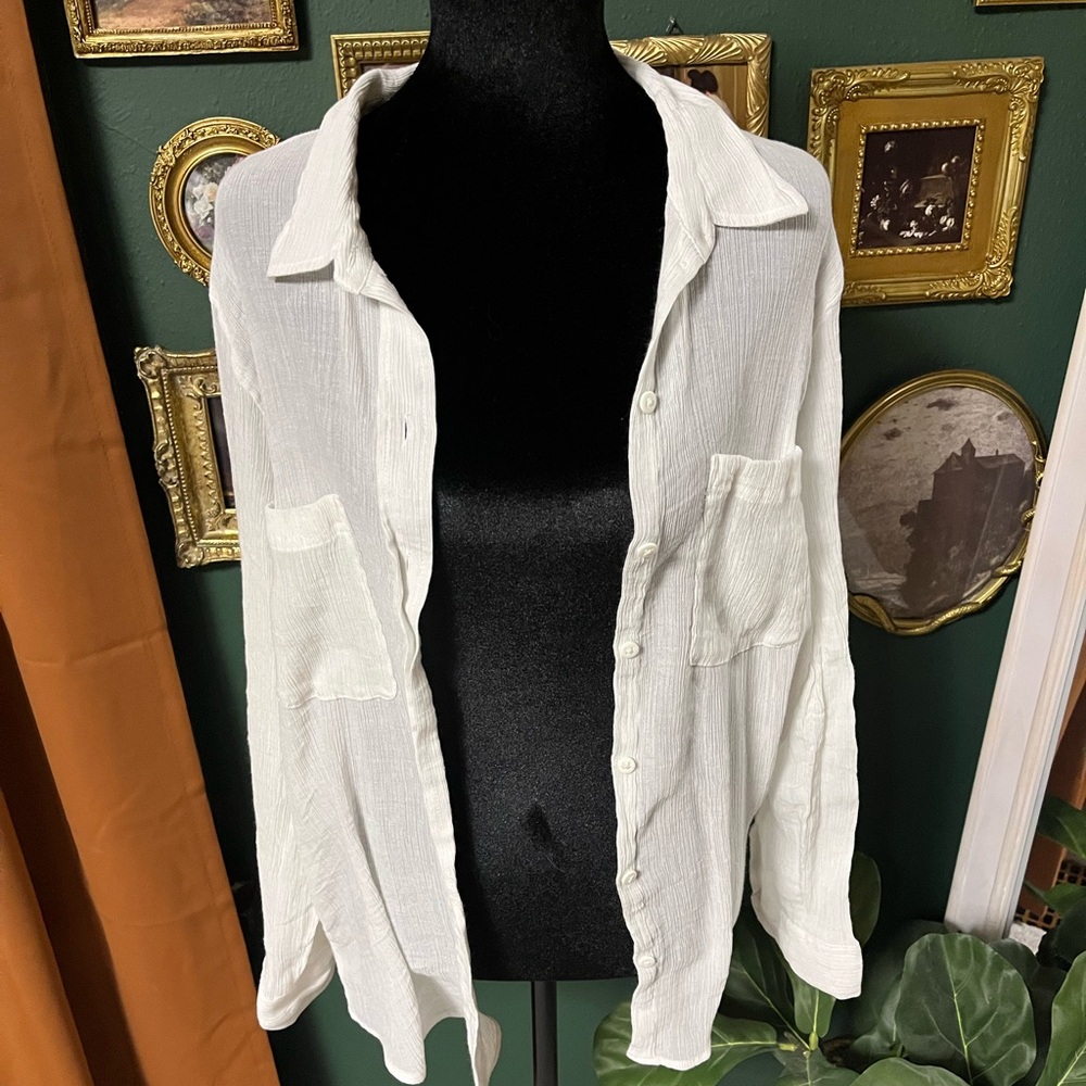 Sanctuary White Button-Front Lightweight Shirt Jacket